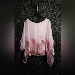 Floral Pink and Brown Women's Top